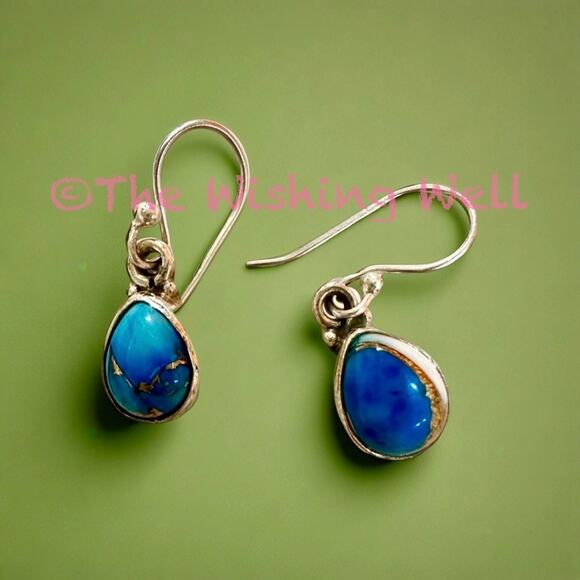 Ice Blue Dahlia Teardrop Pear Shaped Sterling 925 Dangle Earrings - Picture 7 of 7